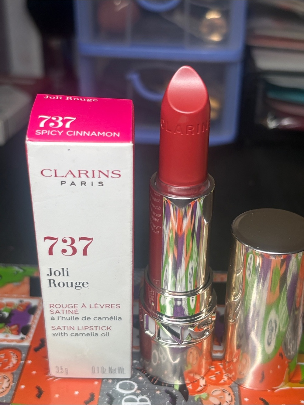 Clarins Joli Rouge Satin Lipstick 737 Spicy Cinnamon - Vibrant Red